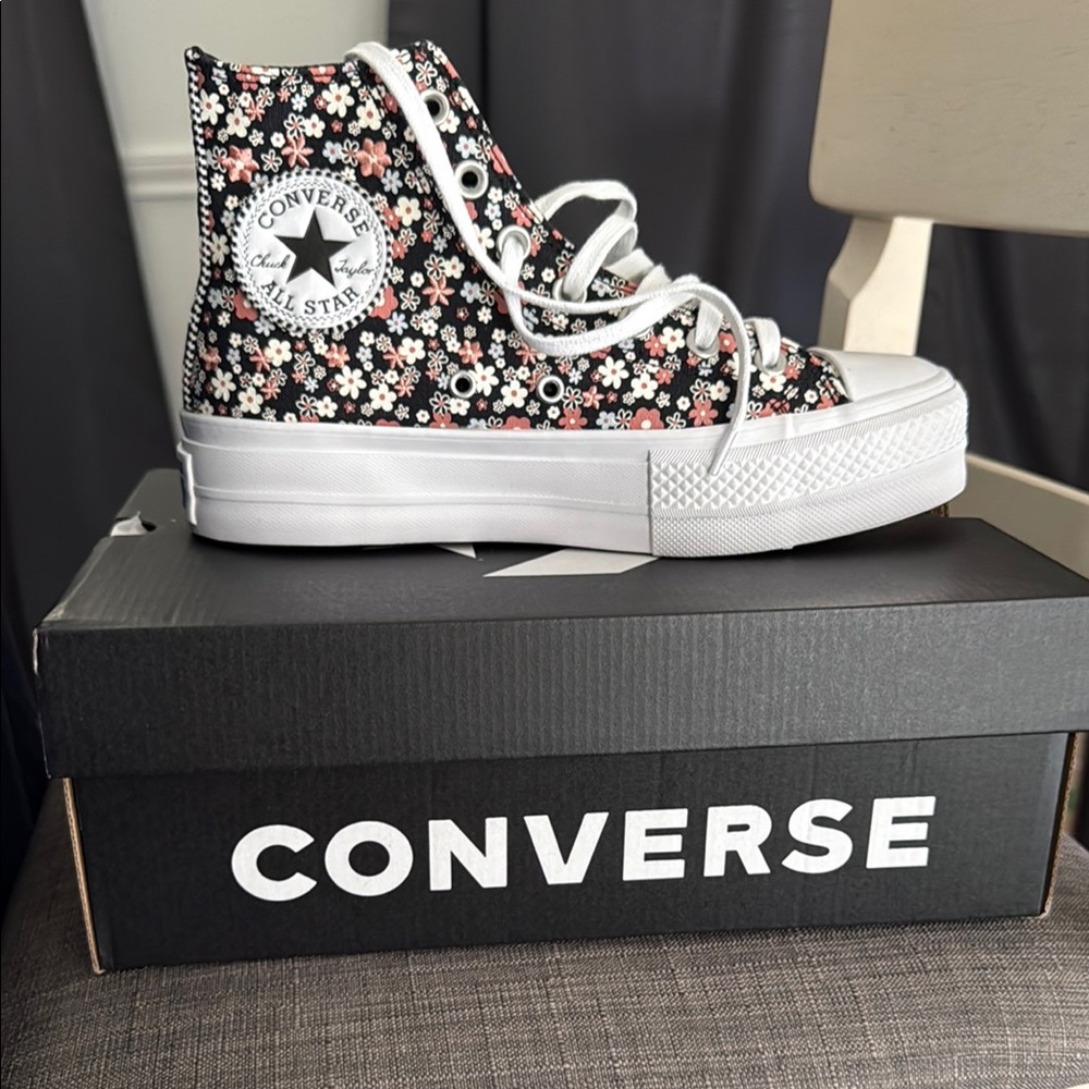 Converse Black and White Floral High-Tops